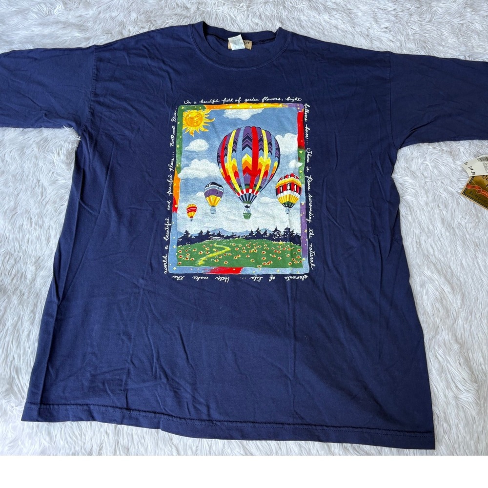 Northwest Blue Vintage Hot Air Balloon Graphic T-Shirt Navy Cotton NWT One Size